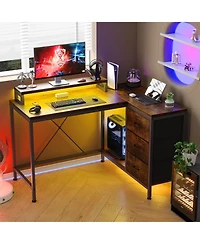 gaomon L Shaped Desk with Power Outlets & Led Lights