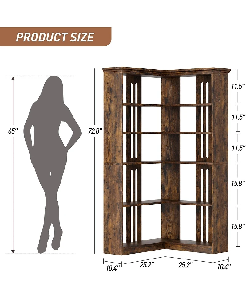 gaomon Farmhouse Bookshelf Corner Bookcase 72.8” Large Bookcase