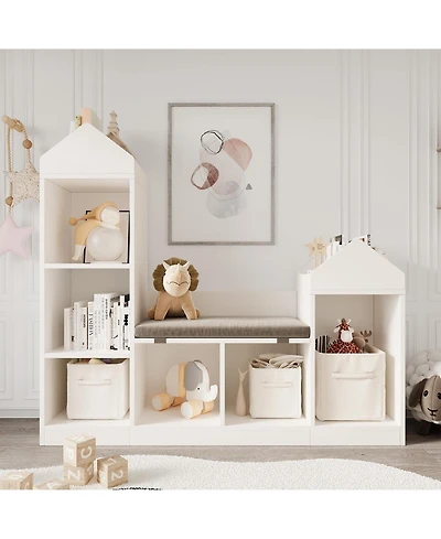 gaomon Children Bookcase with Reading Nook 6-Cubby Toy Storage Organizer