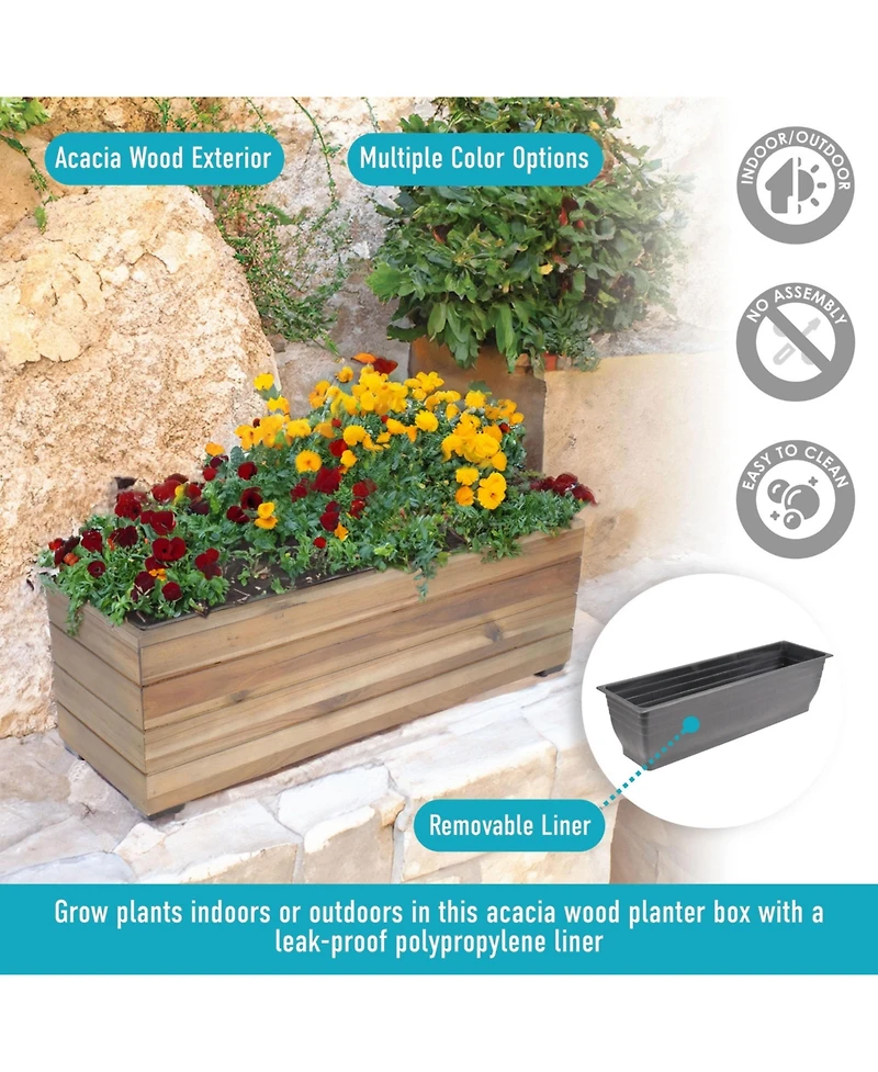 Indoor/Outdoor Rectangle Acacia Wood Planter Box with Plastic Liner - 24.25"