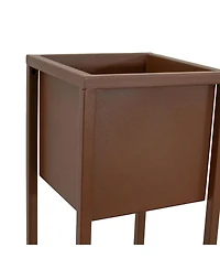 Modern Simplicity Cold-Rolled Steel Outdoor Elevated Planter - Set of 2 - 8.25" Square x 19.75" H and 27" H