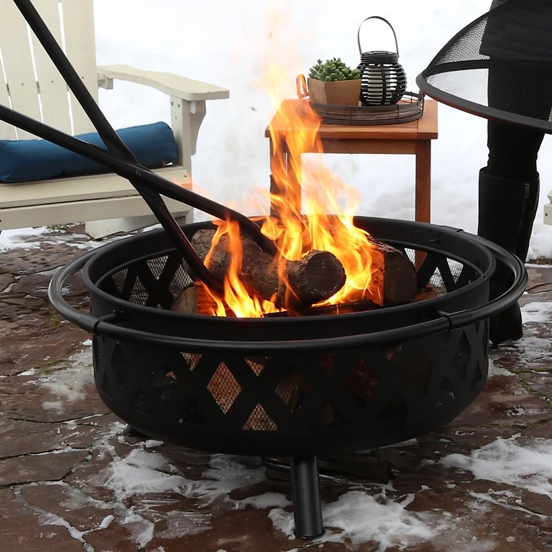 Indoor/Outdoor Fireplace or Fire Pit Heavy-Duty Metal Firewood Log Grabber Tool - 40" - Black