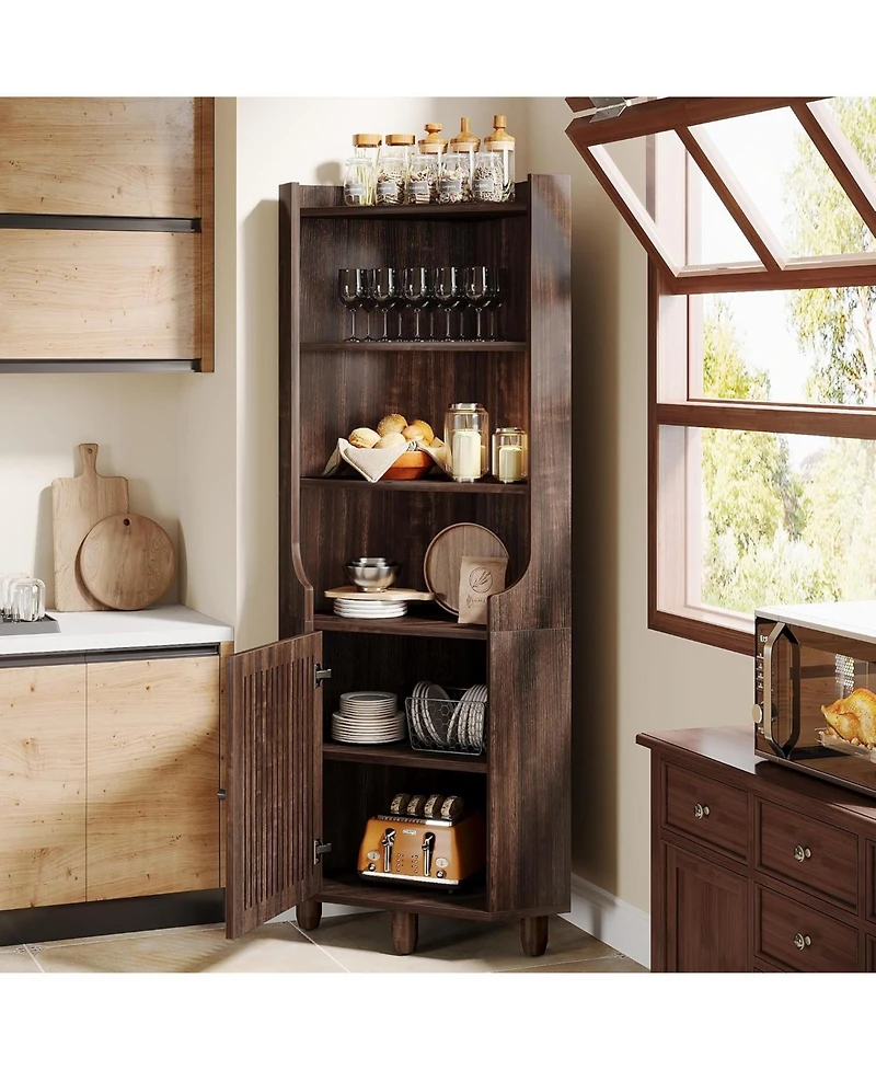 Tribesigns 68-Inch Tall Corner Cabinet, Farmhouse Kitchen Storage Cabinet with Doors and Shelves, Rustic Wood Corner Display Cabinet