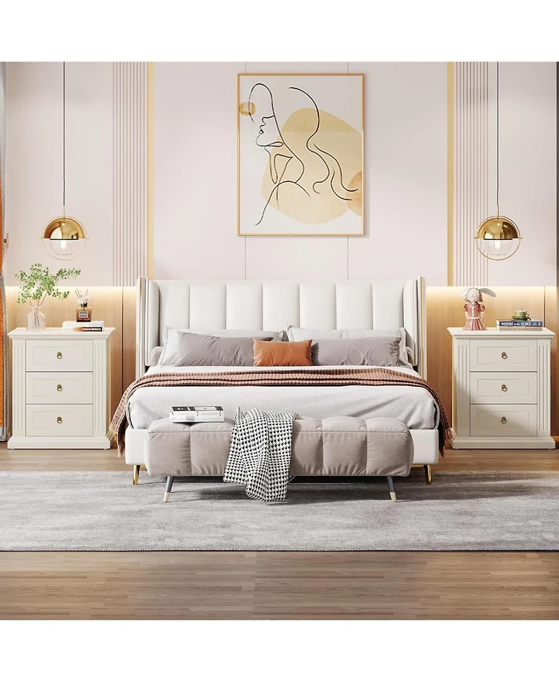 Tribesigns 3-Drawer Nightstand Set of 2, Wood Night Stand with Storage Drawers, Modern Bedside Table Side End Table for Bedroom, Beige