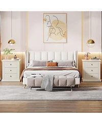 Tribesigns 3-Drawer Nightstand Set of 2, Wood Night Stand with Storage Drawers, Modern Bedside Table Side End Table for Bedroom, Beige