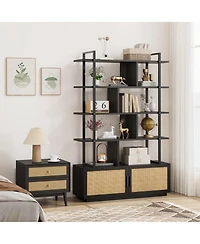 gaomon 5 Tier Rattan Bookshelf with Storage Cabinet & Door