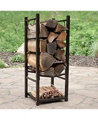 Indoor/Outdoor Steel Fire Pit or Fireplace Firewood Log Rack Holder with Hooks - 32"