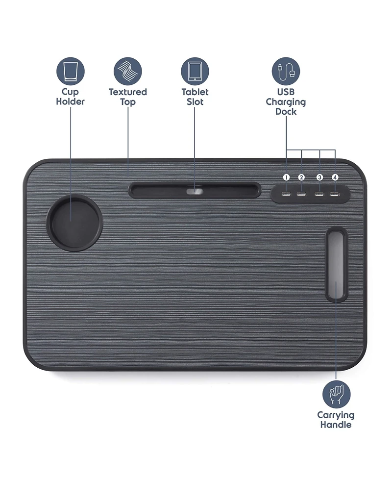 Nestl Foldable & Lightweight Lap Desk with Usb Ports - Ideal for Working, Reading, or Eating