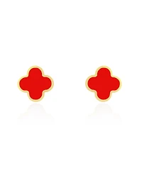 The Lovery Large Coral Clover Stud Earrings 14K Gold