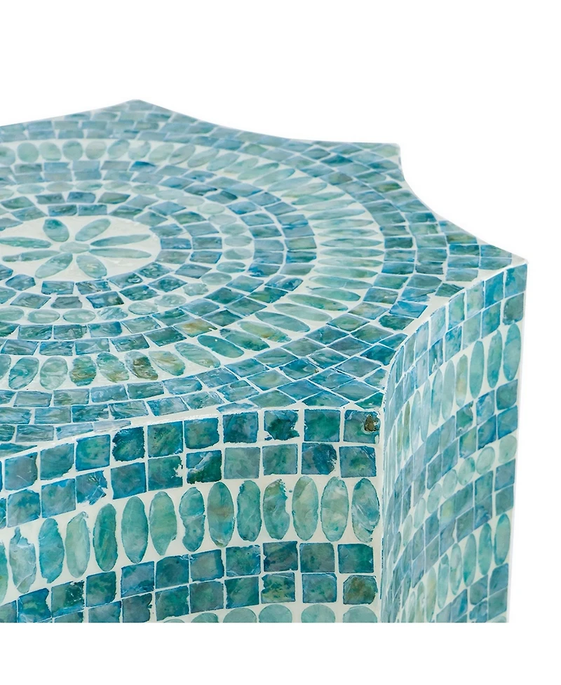 Stool Table with Capiz Shell Inlay and Floral Geometric Design Elegant and Unique Accent for Living Room or Bedroom
