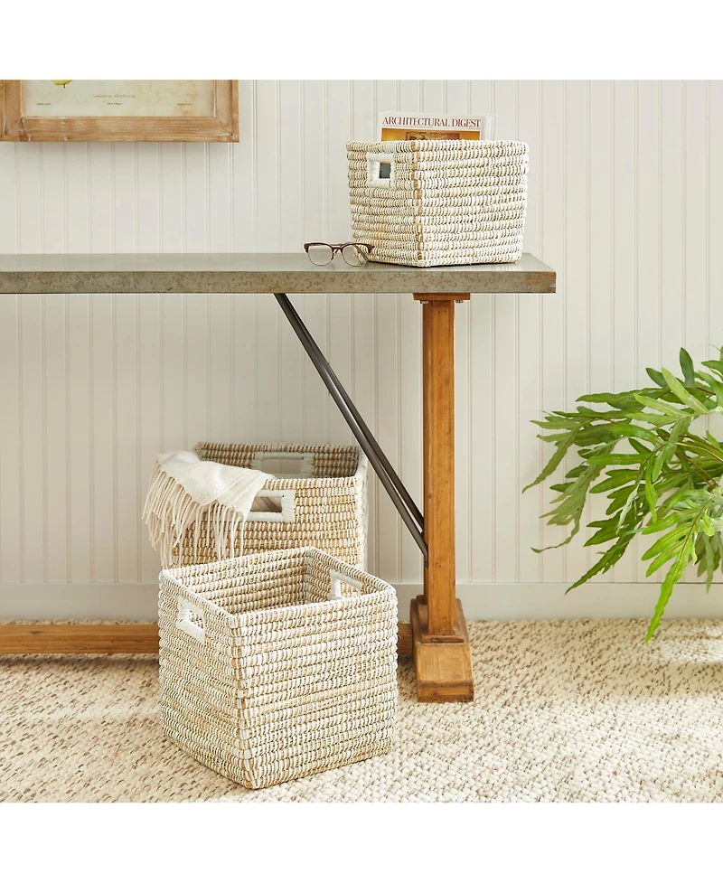 Napa Home & Garden Rivergrass Square Baskets With Handles, Set Of 3