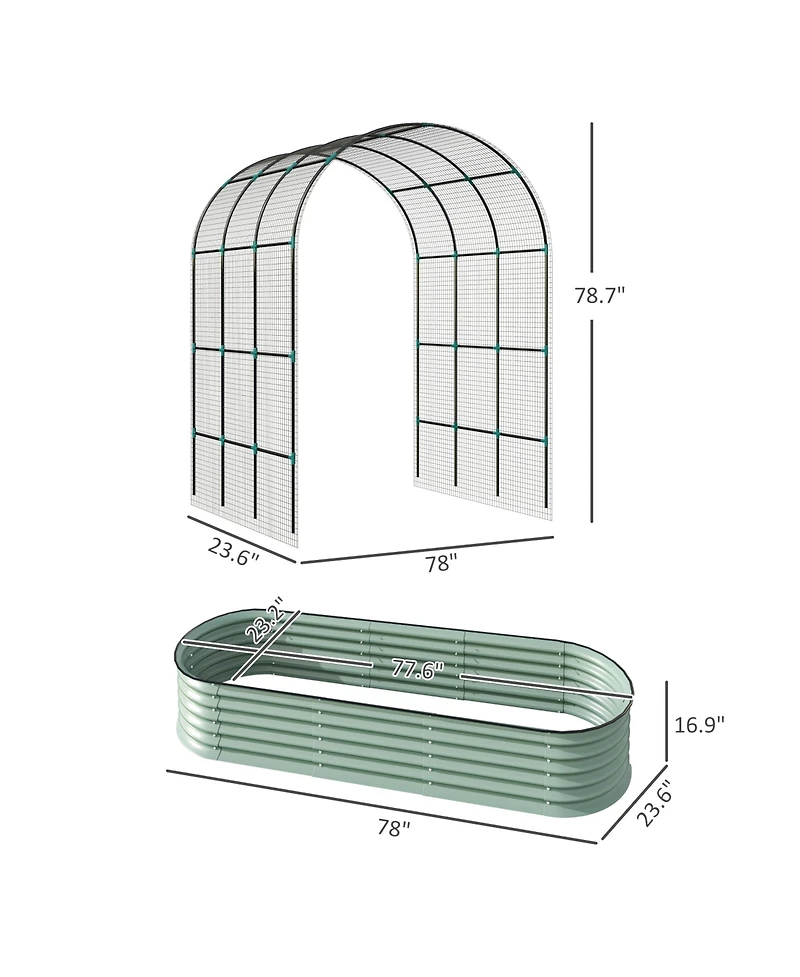 Outsunny Raised Garden Beds with Arch Trellis, Galvanized Planter Box