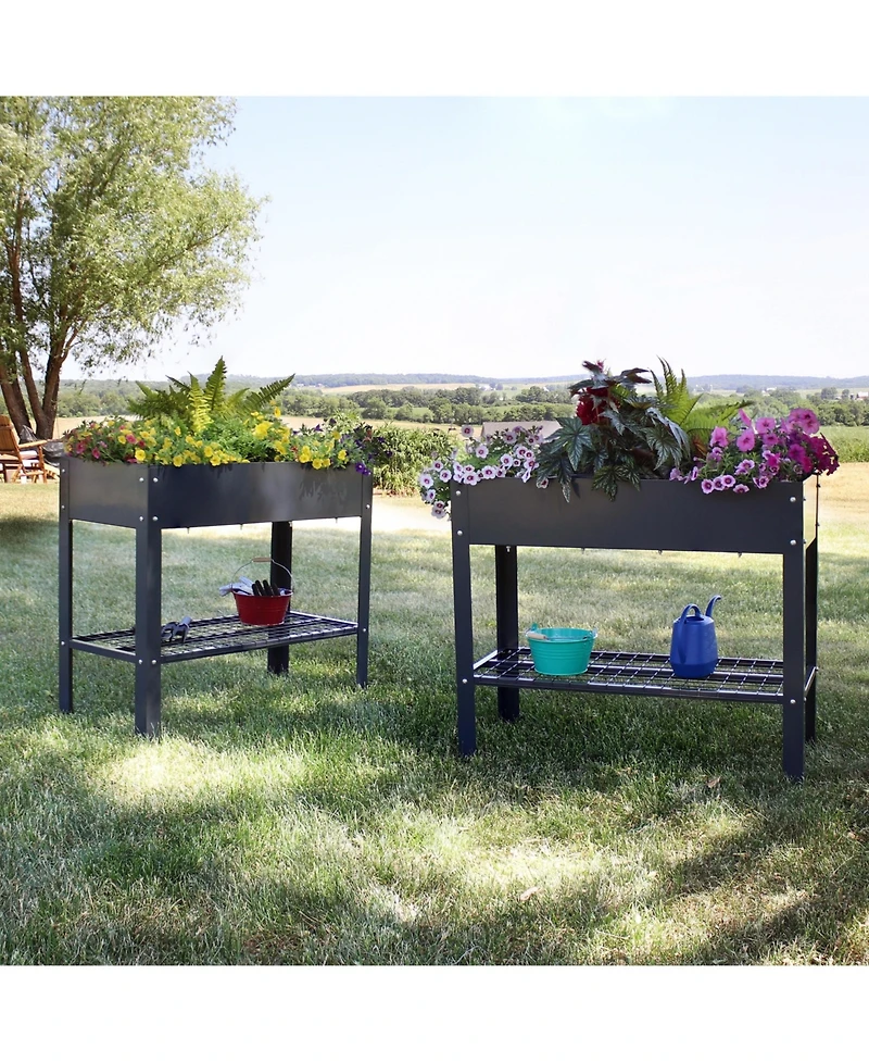 Hot Dip Galvanized Steel Raised Garden Bed with Mesh Shelf - Set of 2