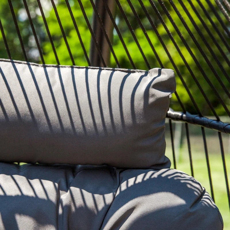 Andrei Double Hanging Egg Chair with Stand - 2-Person Outdoor Egg Chair - Includes Steel Stand and Cushion - Dark Gray