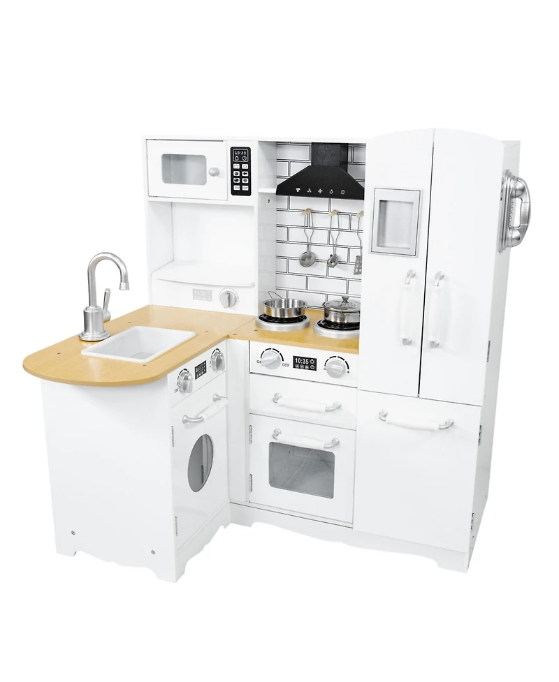 Cozy Corner Mdf Kitchen Playset with Stainless Steel Accessories - White