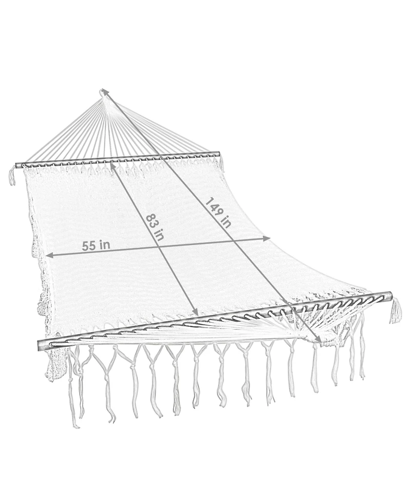 Heavy-Duty Deluxe Hand-Woven Cotton American-Style Mayan Hammock with Spreader Bars - 770 lb Weight Capacity Blue