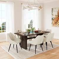 Wood Dining Table Fabric Diamond Soft Chair/Side Chair With Metal Legs Set (6-Person And Chair), Mdf