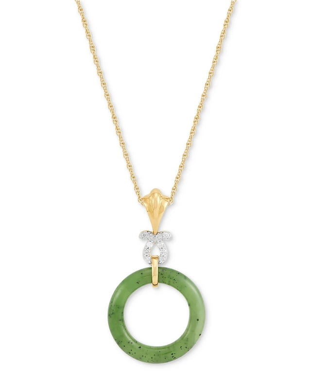 Shop Macy's Green Jade Diamond Accent Pendant Necklace in 14k