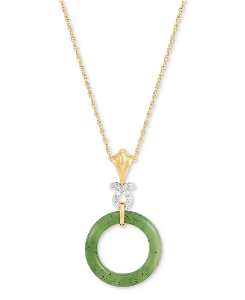 Macy's Green Jade & Diamond Accent Pendant Necklace in 14k Gold Over Sterling Silver, 16" + 2" Extender
