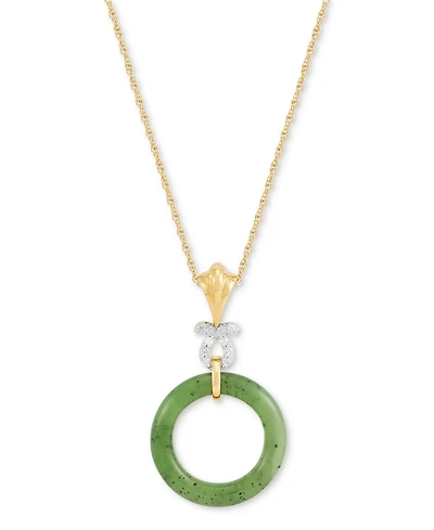 Macy's Green Jade & Diamond Accent Pendant Necklace in 14k Gold Over Sterling Silver, 16" + 2" Extender