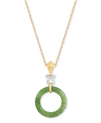 Macy's Green Jade & Diamond Accent Pendant Necklace in 14k Gold Over Sterling Silver, 16" + 2" Extender