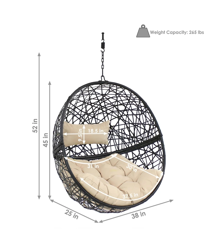 Outdoor Resin Wicker Patio Jackson Hanging Basket Egg Chair Swing with Cushions and Headrest - 2pc