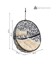 Outdoor Resin Wicker Patio Jackson Hanging Basket Egg Chair Swing with Cushions and Headrest - 2pc