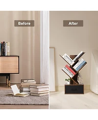 gaomon 4 Tier Tree Bookshelf with Storage Drawer