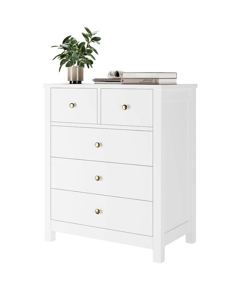 5 Drawer Dresser, Wooden Chest of Drawers, Modern Storage Tower with Metal Handles, Storage Organizer Unit with Deep Space for Bedroom, Living Room, H