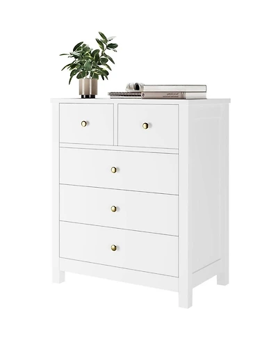 5 Drawer Dresser, Wooden Chest of Drawers, Modern Storage Tower with Metal Handles, Storage Organizer Unit with Deep Space for Bedroom, Living Room, H