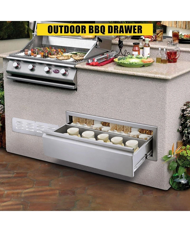 gaomon Outdoor Kitchen Drawer with Divider, Stainless Steel Flush Mount Single Bbq Drawer, 30W x 23D x 10H Inches Built-In Access Drawer with Venting