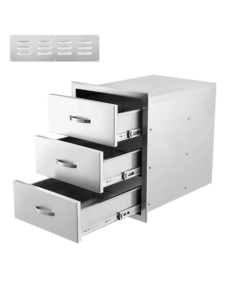 gaomon Outdoor Kitchen Drawers, Stainless Steel Flush Mount Triple Bbq Storage Drawers, 20W x 23D x 27H Inches Built-in Access Drawers with Venting Pa
