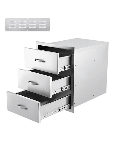 gaomon Outdoor Kitchen Drawers, Stainless Steel Flush Mount Triple Bbq Storage Drawers, 20W x 23D x 27H Inches Built-in Access Drawers with Venting Pa