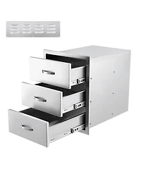 gaomon Outdoor Kitchen Drawers, Stainless Steel Flush Mount Triple Bbq Storage Drawers, 20W x 23D x 27H Inches Built-in Access Drawers with Venting Pa