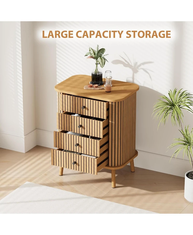 4 Drawer Dressers, Chest of Drawers for Bedroom, Nightstand, Spacious Storage Boho Wicker Dresser with Matte Black Handles and Wood Legs for Living Ro