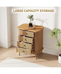 4 Drawer Dressers, Chest of Drawers for Bedroom, Nightstand, Spacious Storage Boho Wicker Dresser with Matte Black Handles and Wood Legs for Living Ro