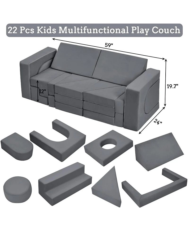 gaomon 22-Piece Modular Kids Play Couch, Convertible Floor Sofa for Playroom & Bedroom, Foam Toddler Couch Boys Girls