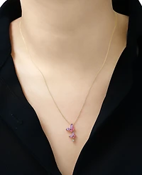 2-Pc. Pink Sapphire (1/2 ct. t.w.), Amethyst (7/8 ct. t.w.) & White Sapphire (1/20 ct. t.w.) Butterfly Earrings & Pendant Necklace Set in 14k Gold-Pla
