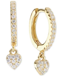 Cubic Zirconia Heart Charm Huggie Hoop Earrings (3/8 ct. t.w.) in 14k Gold over Sterling Silver