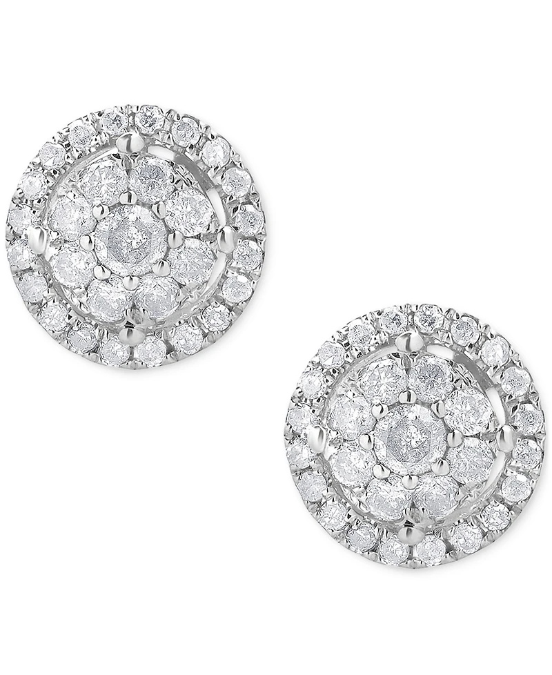 Diamond Cluster Round Stud Earrings (1/2 ct. t.w.) in 10k White Gold