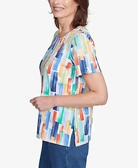 Alfred Dunner Women's Stained Glass Pleated Crew Neck Top