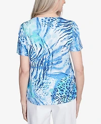 Alfred Dunner Women's Animal Printed Top with Ruched Sides