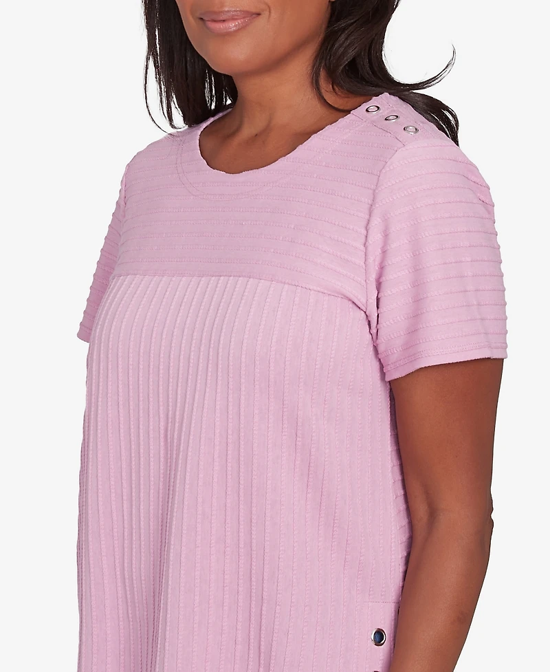 Alfred Dunner Women's Classic Solid Textured Short Sleeve Top