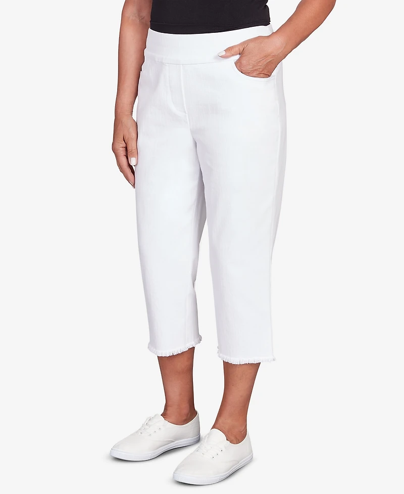 Alfred Dunner Women's Classic Denim Fringe Capri Pant