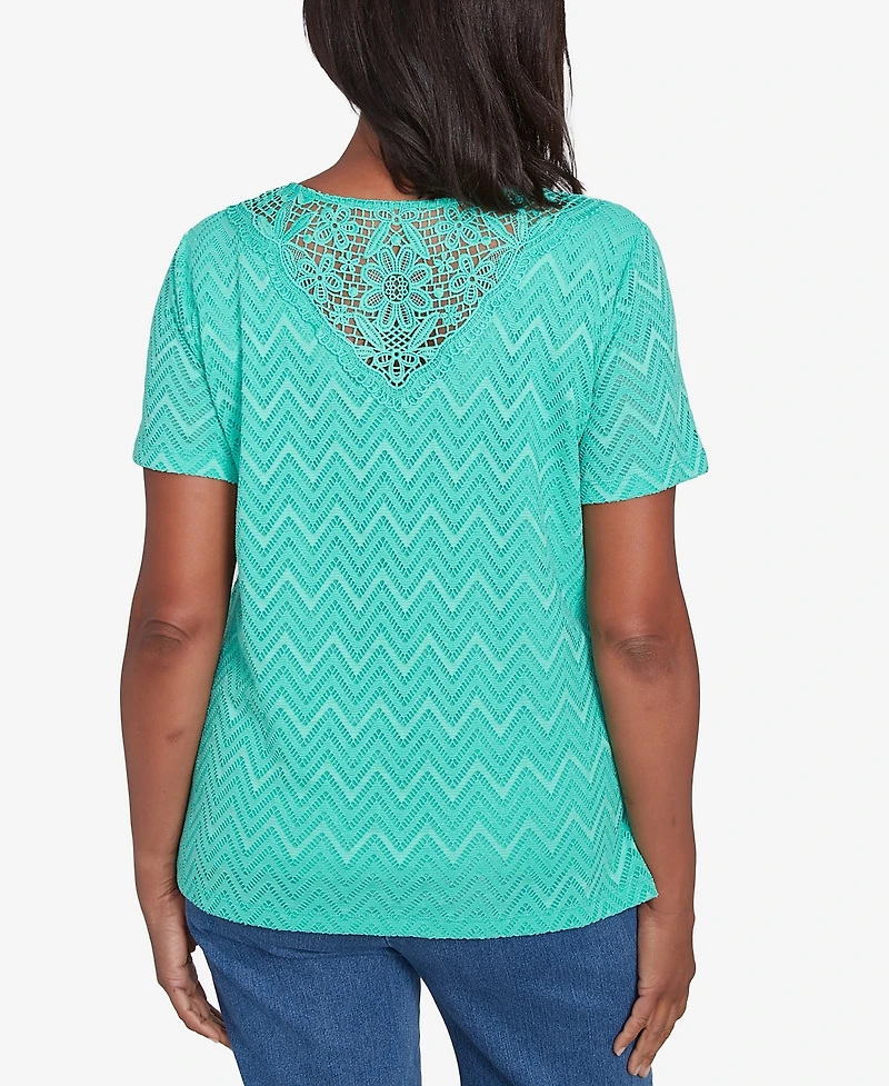 Alfred Dunner Women's Classic Textured Chevron Lace Back Top