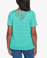 Alfred Dunner Women's Classic Textured Chevron Lace Back Top