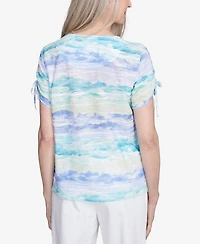 Alfred Dunner Women's Tied Short Sleeve Watercolor Top