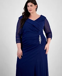 Alex Evenings Plus Size Portrait-Collar Side-Ruched A-Line Dress