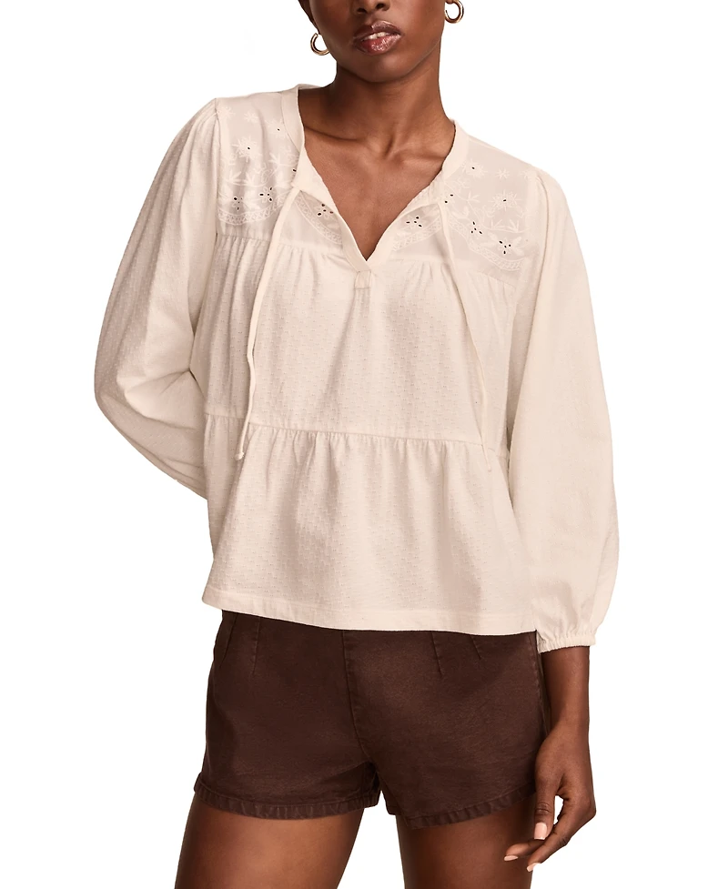 Lucky Brand Women's Embroidered Peasant Top