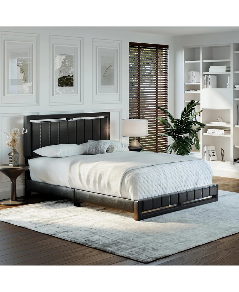 Boyd Sleep Belle Upholstered Platform Bed with Headboard, Mattress Foundation with Strong 14 Wood Slat Supports